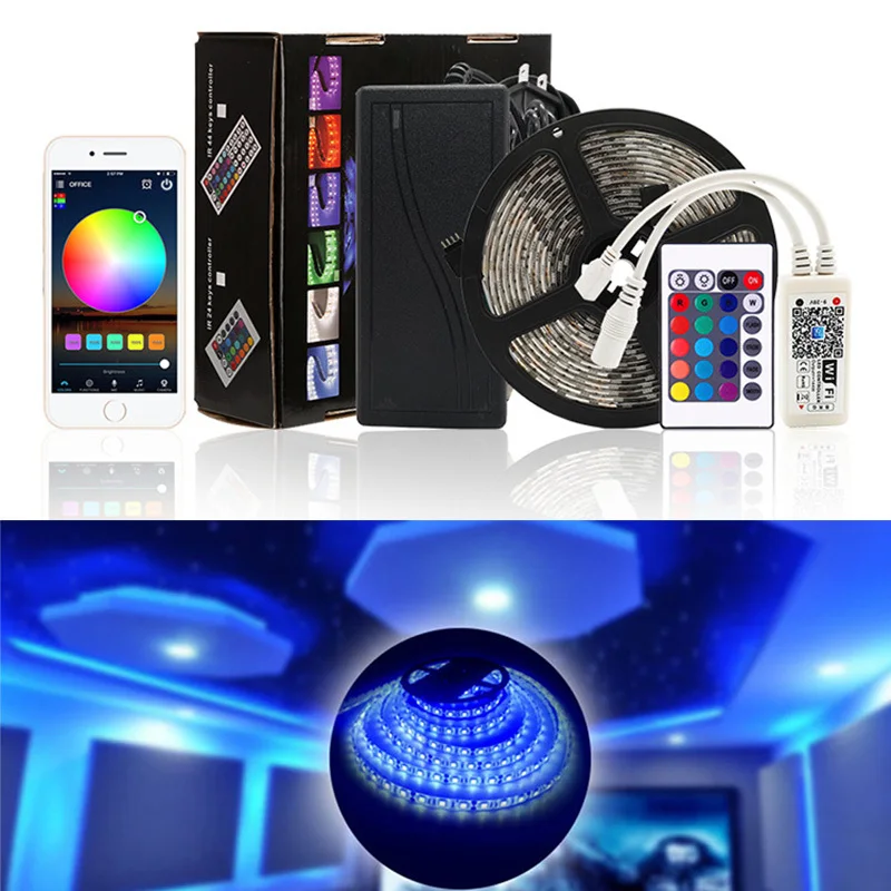 Wifi RGB СВЕТОДИОДНАЯ лента SMD 5050 5 м RGB лента DC12V Водонепроницаемая rgb-лента диод 5 м 300 светодиодный гибкий и wifi контроллер