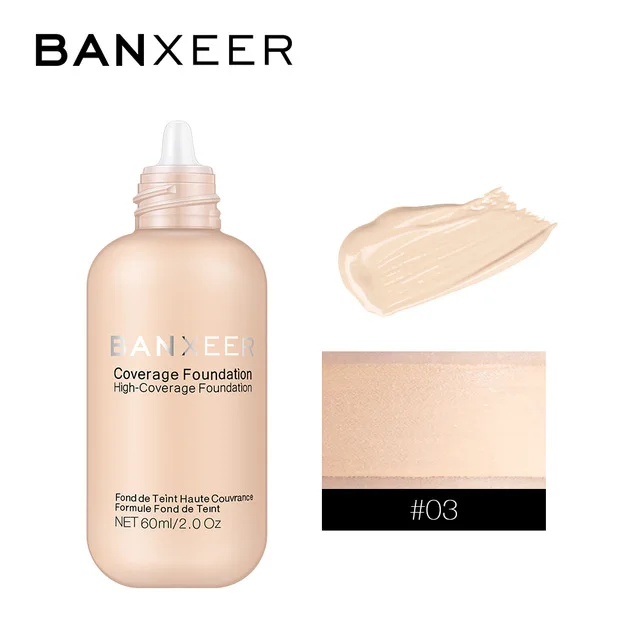 BANXEER бренд тональный крем 60 мл матовый стойкий полный консилер основа макияж, жидкая кремовая натуральная основа макияж - Цвет: 03