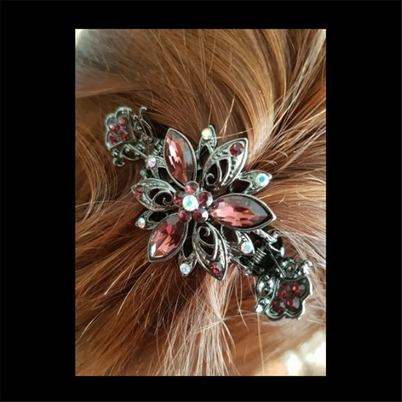 Beautiful 3 Color Flower Hair Clips Women Hair Jewelry Metal Crab Clip