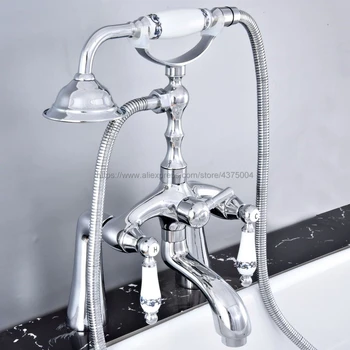 

Bathtub Faucets Deck Mounted Polished Chrome Bathtub Faucet With Hand Shower Bathroom Bath Shower Faucets Ntf762