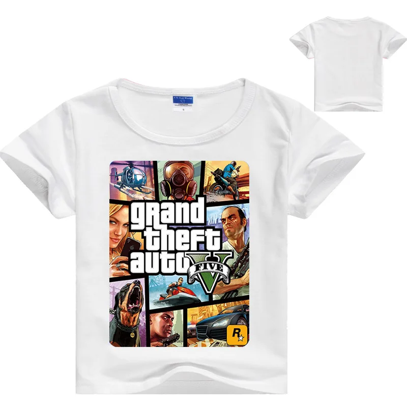 Лето 2017 г. одежда GTA 5 т рубашка игра рубашка детские топы для девочек и Футболки для девочек мальчик футболки для детей мультфильм печатных