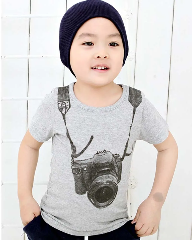 

Baby Toddler Baby Boys Gray T shirt Casual Camera Print Short Sleeve T-Shirt Summer Tops