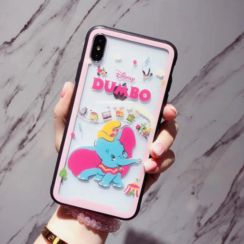 

Cute Cartoon Dumbo Elephant Disneys funny Phone Case For Iphone 6splua 7 8Plus X XR XS MAX Cases Transparent For Mobile Phone