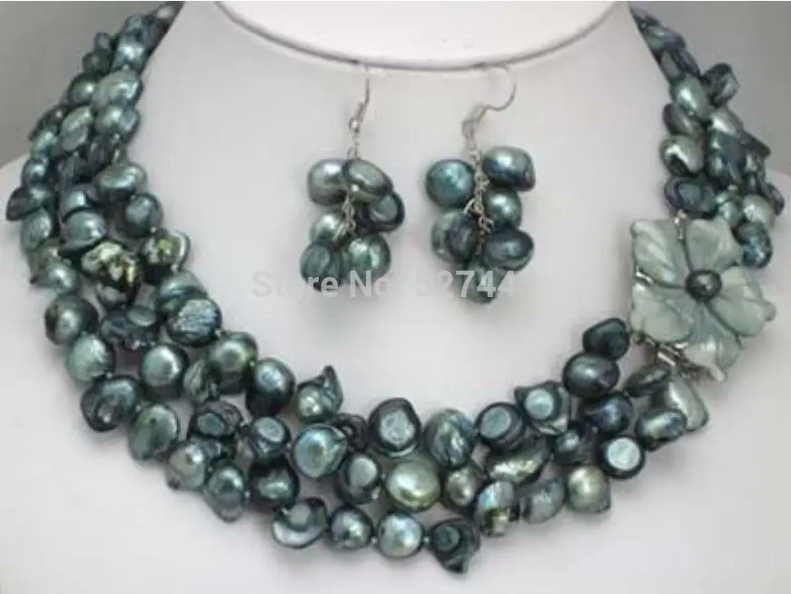 

Wholesale Beautiful real pearl necklace match shell clasp earring (A0423)