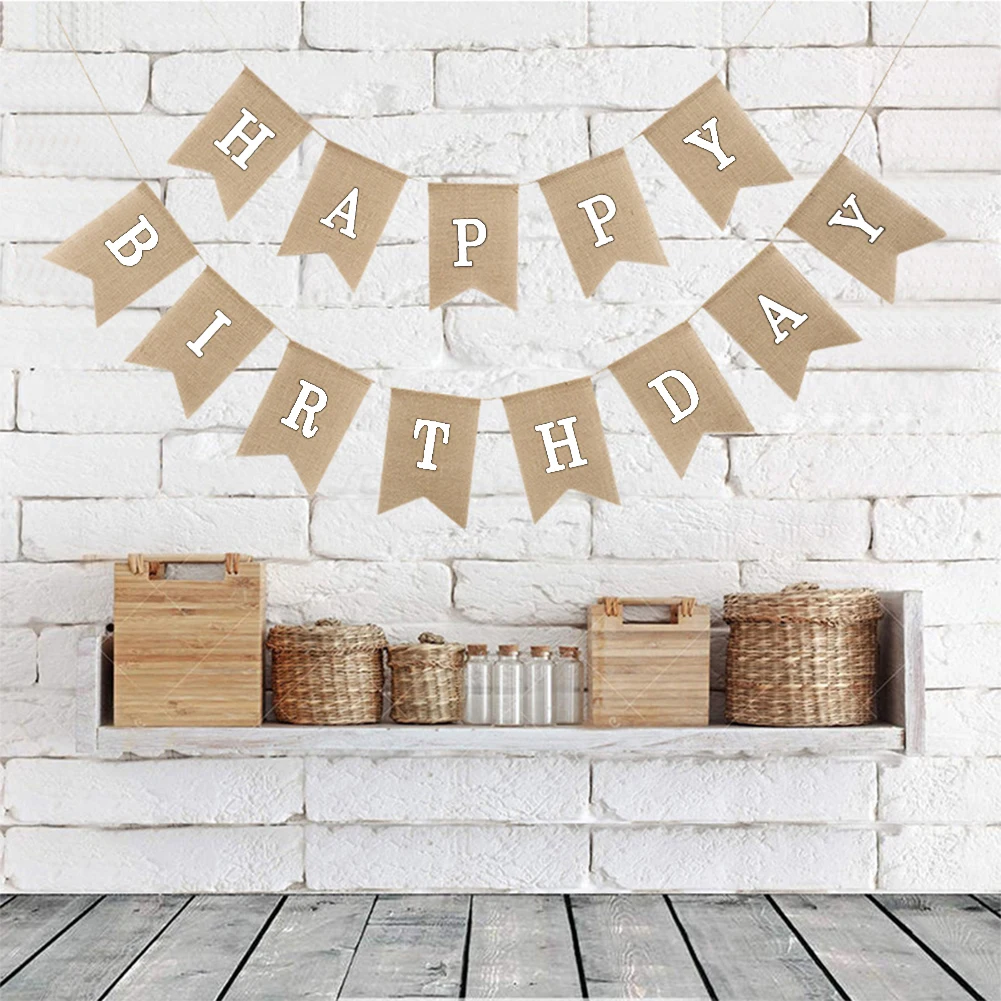 

Happy Birthday Letter Dovetail Flags Linen Hanging Bar Birthday Party Decorations Home Decor Party