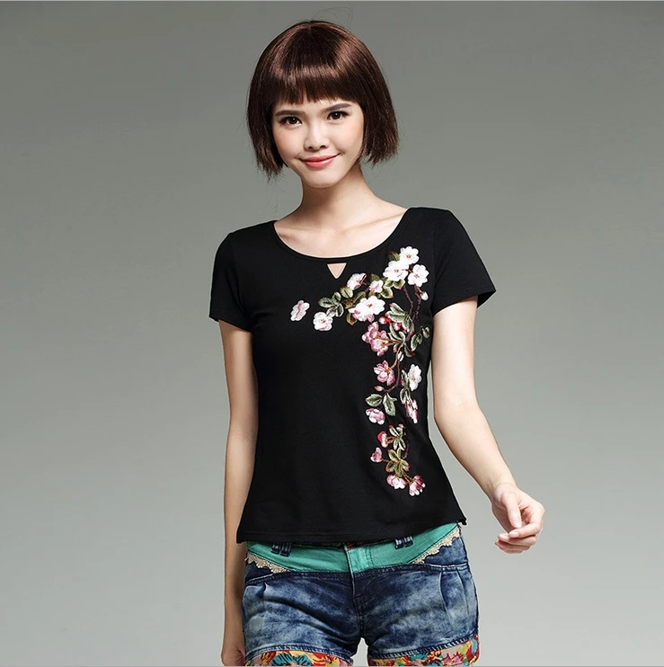 2017 летняя новая футболка из хлопка с вышивкой | Женская одежда