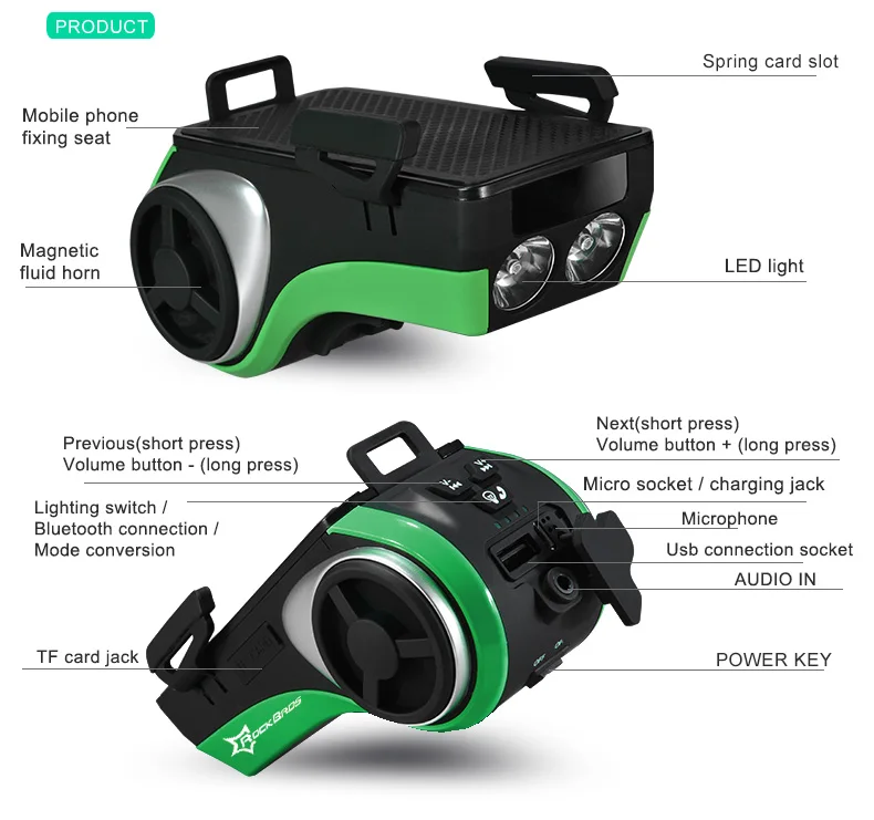 Sale ROCKBROS Bicycle Flashlight Waterproof Bike Light Phone Holder Bluetooth Audio MP3 Speaker 4400mAh Power Bank Bicycle Ring Bell 1 Sale ROCKBROS Bicycle Flashlight Waterproof Bike Light Phone Holder Bluetooth Audio MP3 Speaker 4400mAh Power Bank Bicycle Ring Bell 1