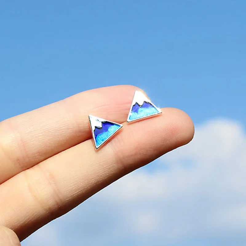 

2018 Gradient Geometric Triangle Mini Earring Blue Snow Mountain S925 Sterling Silver Stud Earrings for Women Charm Jewelry Gift