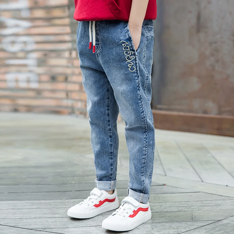 

Boys' light Jeans Spring 2019 New 3-10-14 Years Boys' Regular Drawstring Trousers For Children Jeans Teenage Costume Kids Pants