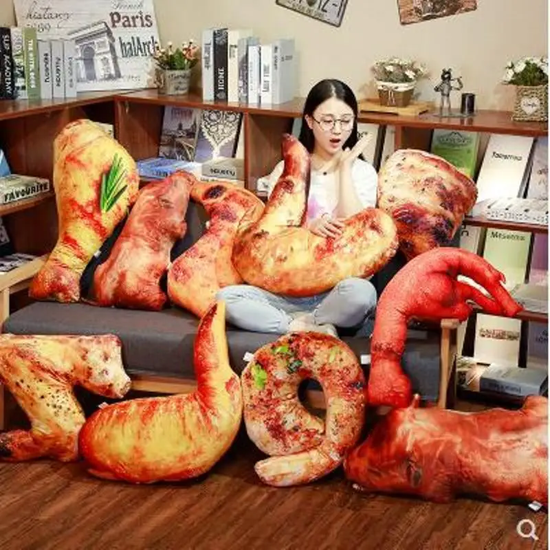 

2018 August New Hot 3D Simulation BBQ Pillow Chicken Wing Leg Shrimp Fish Squid Plush Toy 5pcs/pack 20cm Wholesale