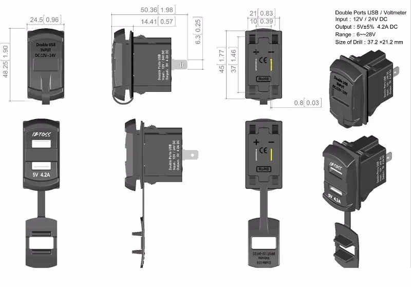 12-В 24 В 4.2A двойной USB зарядное устройство гнездо Цифровой Напряжение мотоцикл автомобильный переключатель панель