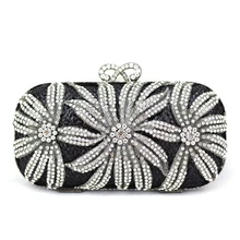 Buy Crystal Evening Clutch Bags for Weddings Small Black Rhinestone Clutch Evening Bag Floral Patterns Designer Purse with Strap