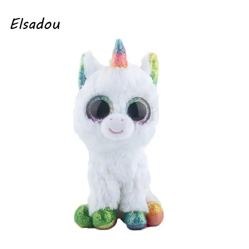 Elsadou Ty Beanie Boos Stuffed Plush Animals Colorful White Unicorn Toy Doll
