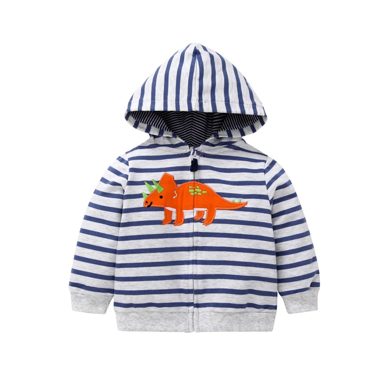 Весенне-осенняя верхняя одежда для детей, пальто полосатая куртка с капюшоном для маленьких мальчиков топы на молнии, хлопковая одежда для девочек возрастом от 9 до 36 месяцев - Цвет: 13