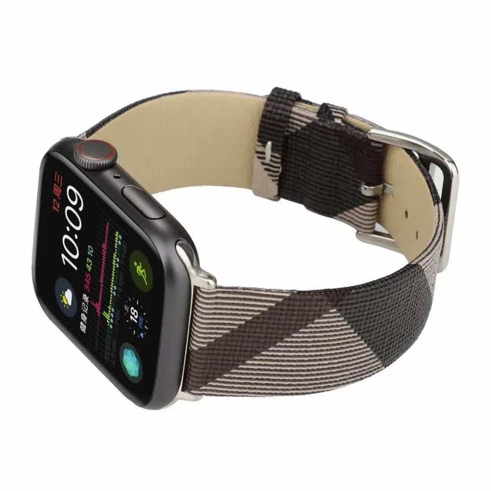 Кожаный ремешок с клетчатым узором для Apple Watch band 4 5 44 40 мм женские/мужские часы