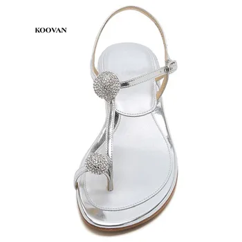 

Koovan Women's Sandals 2020 New Summer Rhinestone Ball Toe Shoes With Low-heeled Sandals Flat Bottom For Girls Beach Shoes