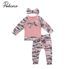 Комплект из 3 предметов, розовая, Армейская, зеленая одежда для малышей осенне-Весенняя футболка для маленьких девочек топ+ длинные штаны, комплект одежды, спортивный костюм
