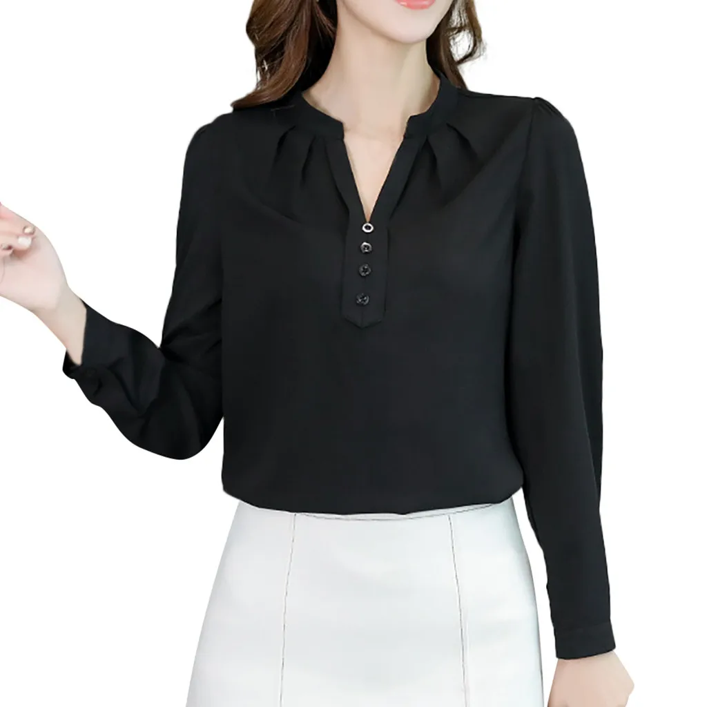 Women Chiffon Blouse 2019 Women Work Office Long Sleeve Solid Chiffon Blouse Tee Shirt Top