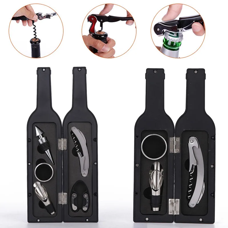 

3Pcs/5Pcs Wine Bottle Corkscrew Set Tool Bottle-Shaped Holder Bottle Opener Gift @LS