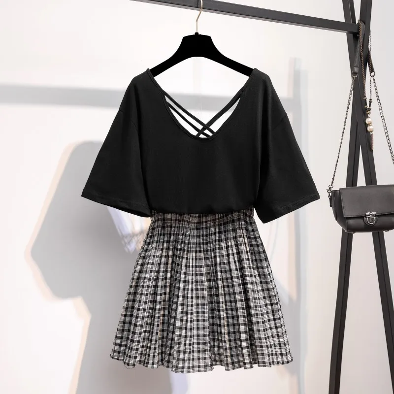 

Summer Fashion 2 Piece Outfits for Women Leisure Crop Tops + Mini Stripe Skirt Set Two Piece Set Women Clothes Plus Size 3XL