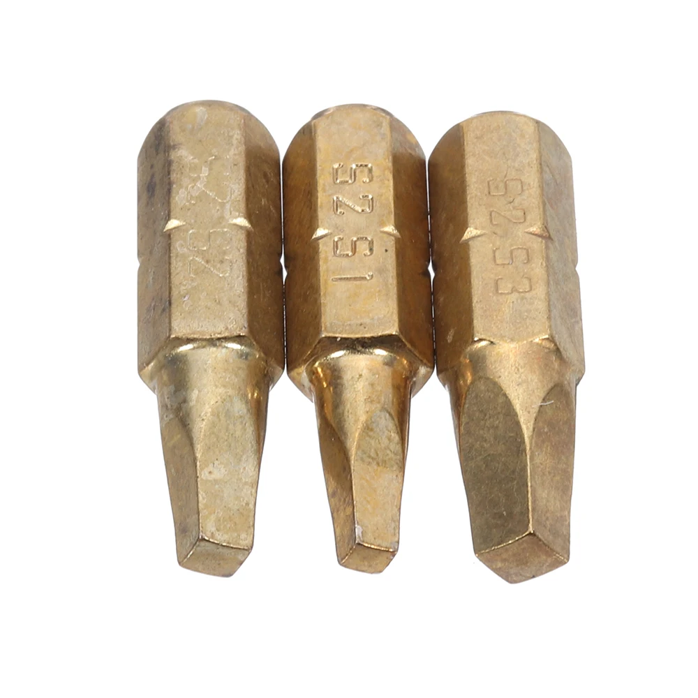

Broppe 3pcs/set 25mm Square Shaped Magnetic Screwdriver Bits 1/4 Inch Hex Shank Electroplating Bronze Hand Tools S1 S2 S3