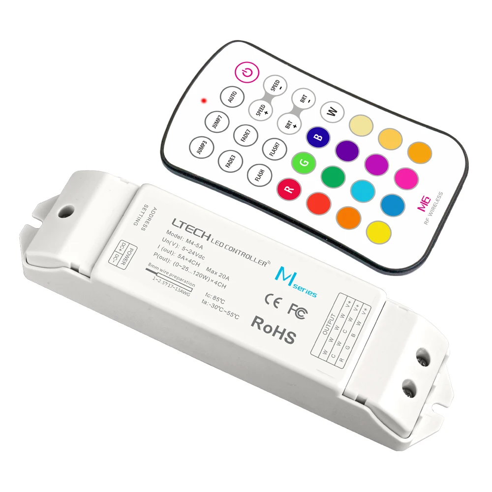 

New Arrival LTECH DC 12V 24V Input 5Ax4CH 20A 480W Output 2.4GHz RF Wireless Remote 28Key Touch Panel Led RGB Strip Controller