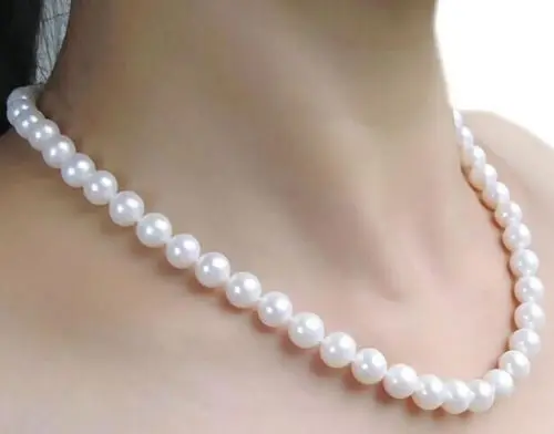 

Free Shipping >>>>18" 9-10mm south sea natural white pearl necklace 14k