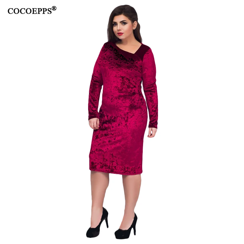 Женское бархатное платье средней длины с длинным рукавом|vestidos plus|dress vestidosplus size dress