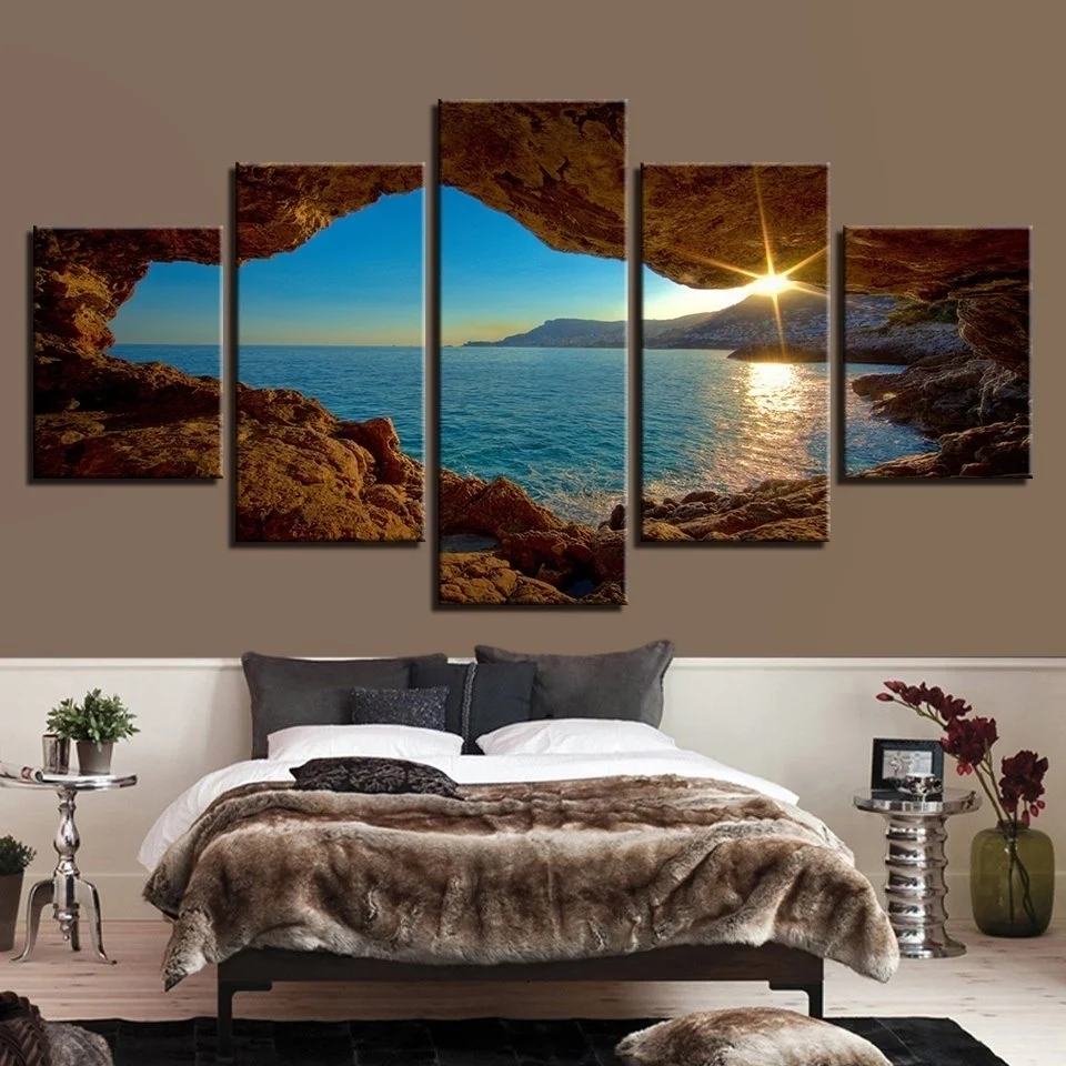 

Landscape Canvas Painting Modern Wall Art Printed Pictures 5 Pieces Home Decor Mountain Sunset Painting for Living Room Decor