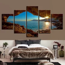 Paisagem pintura da lona moderna arte da parede impresso fotos 5 peças decoração casa montanha pôr do sol pintura para sala de estar decoração