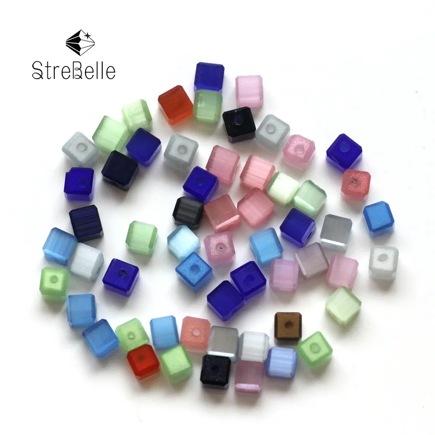 

200pcs Multi Color Cat Eye Square Beads For Jewelry Making Decorative DIY Beads Material Cat Eye Cube Beads Free Shipping