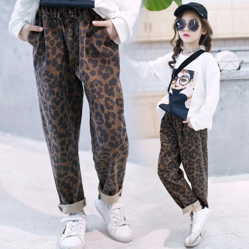 

2018 spring autumn teenage girls long pants leopard fashion kids clothing trousers for children
