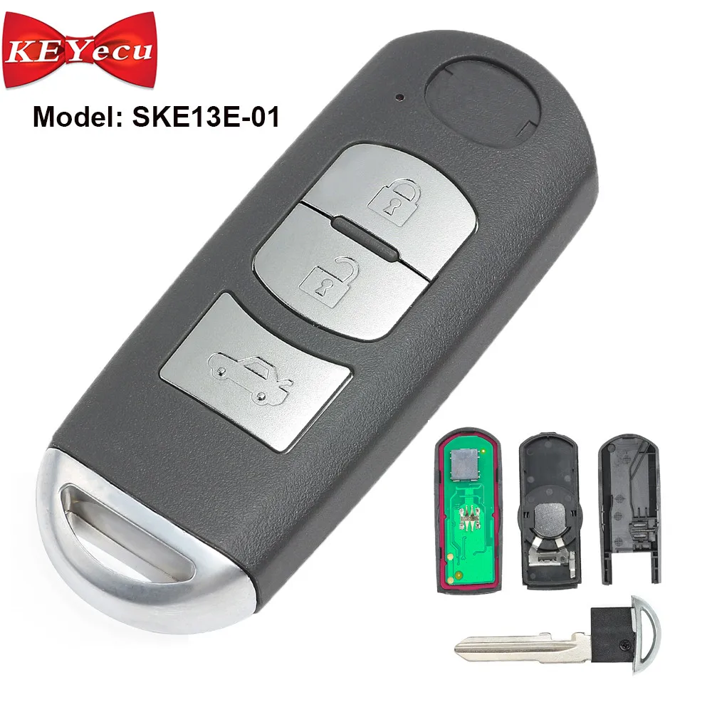 

Keyecu Remote Key FSK 433Mhz 4D63 Chip 3 Button for Mazda 6 + Uncut Blade Model: SKE13E-01,CMIIT ID:2011DJ5486