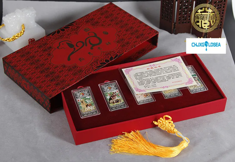 

2018 Zodiac dog plated silver bullion bar 5pcs with box and certificate gift collection present