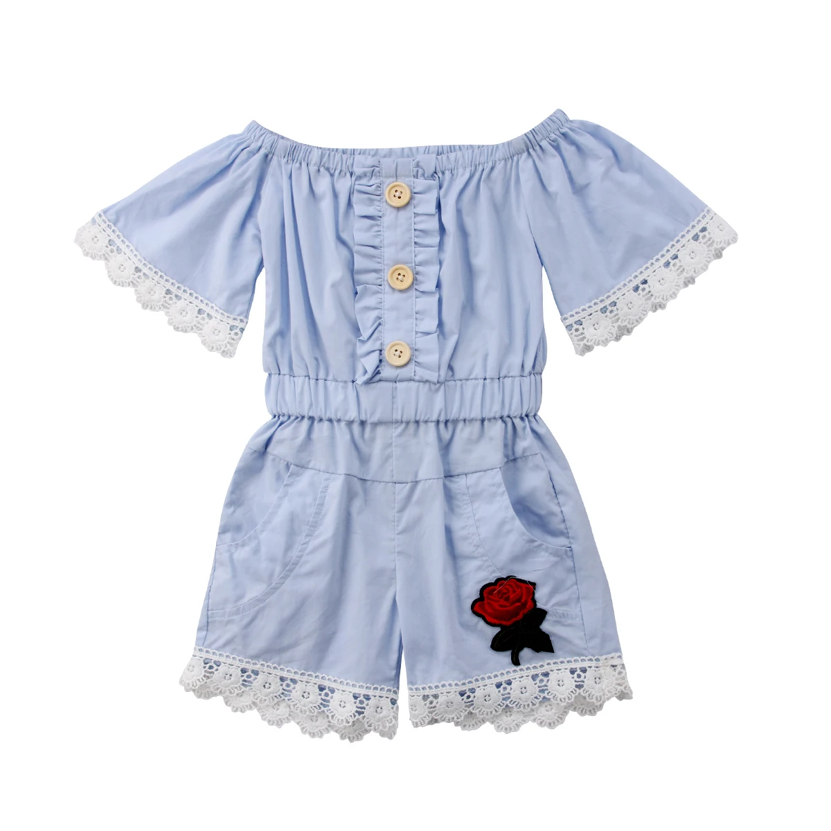 Blue Off Shoulder Strapless Rompers Newborn Toddler Girls Lace Short
