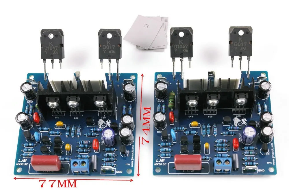 

New 2PCS MX50 SE 100WX2 KEC KTB817 / KTD1047 / sanken 2SA1295 / 2SC3264 Dual Channels Audio Power amplifiers Board Diy Kits