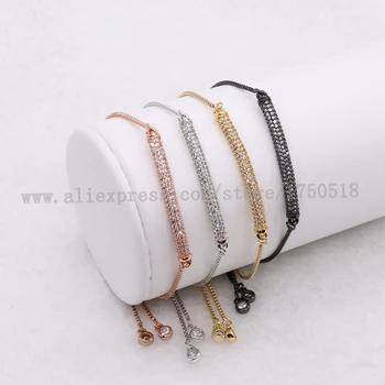 

Rectangle bracelets, Micro pave small stone retangle charm adjustable chain Macrame bracelet for women 1062