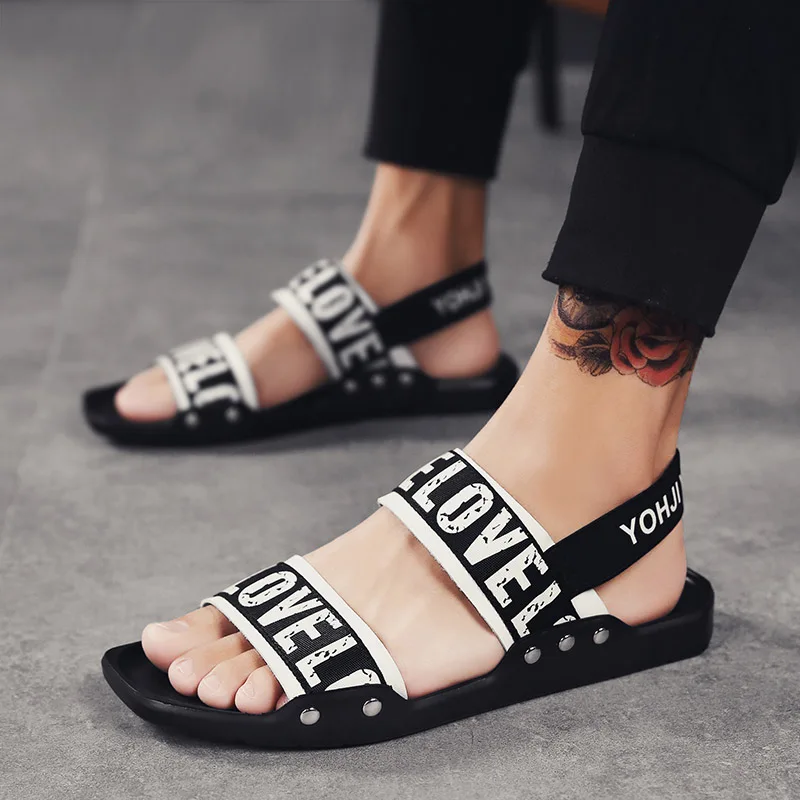 2018 Men Summer Leisure Cool Black Sandals Male Fashion Leather Elastic ...