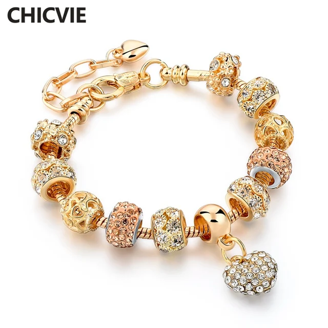 Chicvie Gold Color Crystal Heart Charm Personalized Bracelets Chicvie Gold Color Crystal Heart Charm Personalized Bracelets Bangles For Women Trendy Jewelry Handmade Diy