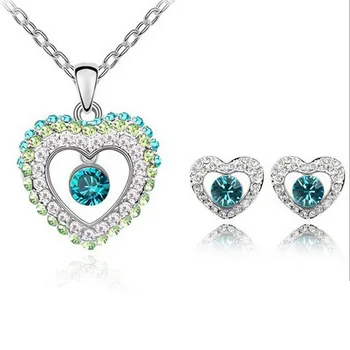 

Tianzhu colorful zircon heart necklace earrings set for women