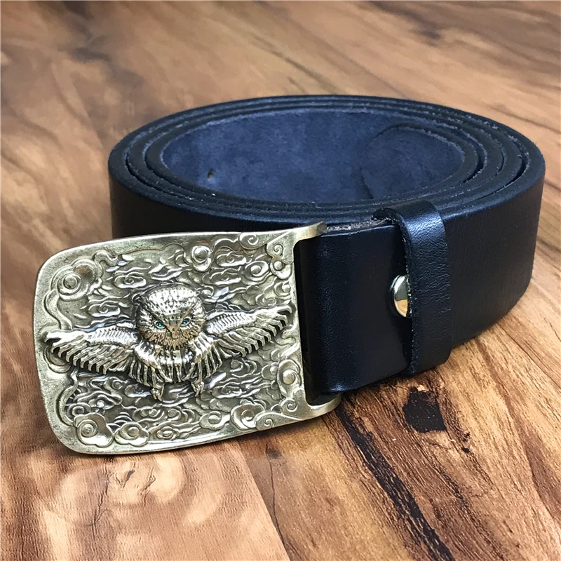 

Brass Owl Belt Buckle Quality TOP Thick Leather Belt Men Jeans Belt Strap Ceinture Homme Cinturon Hombre Riem MBT0559