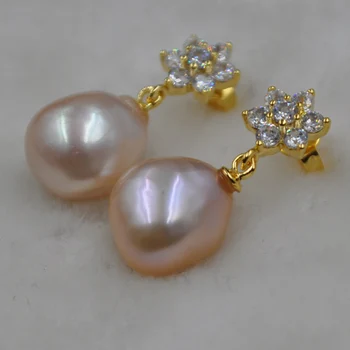 

Baroque 11-12mm real pearl earring golden stud&dangle