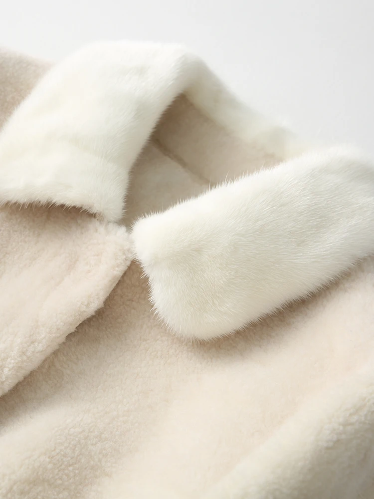 Пальто с натуральным мехом, осенне-зимняя куртка, женская одежда, норковый меховой воротник, овчина, длинное пальто, женская куртка, Abrigo Mujer MY