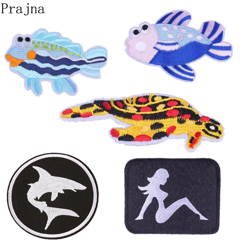 

Prajna Applique Fish Mermaid Patch Iron On Fabric Surf Patch Sticker Cartoon Embroidered Patches For Clothes Badge Accessories