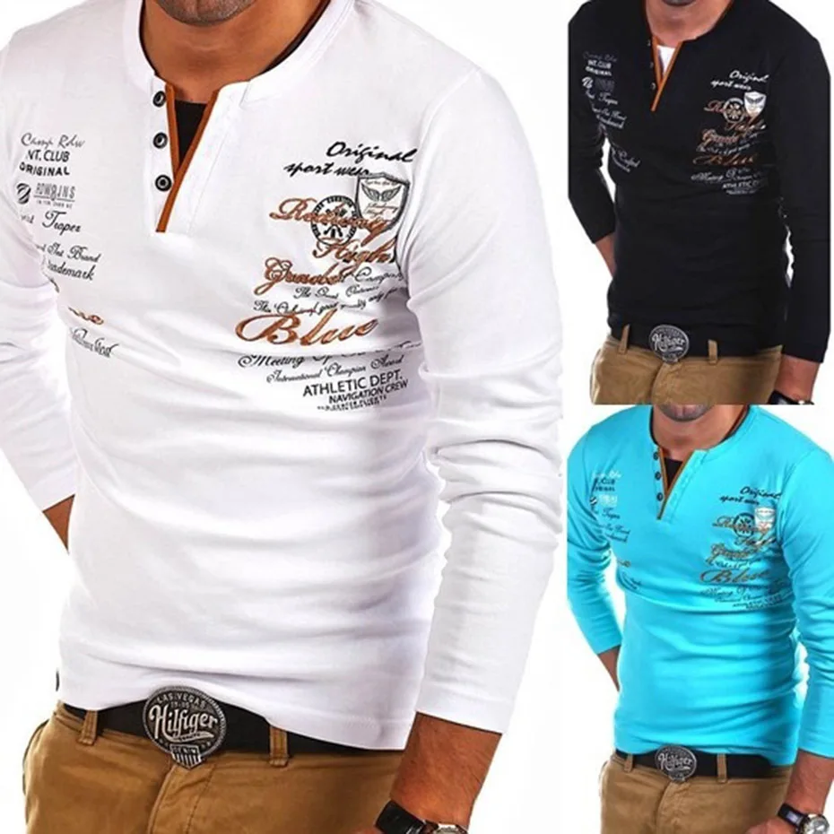 Zogaa Весенняя простая футболка с длинным рукавом и v-образным вырезом, Повседневная тонкая футболка для мужчин, рубашки с разрезом с застежкой, дышащая хлопковая уличная одежда