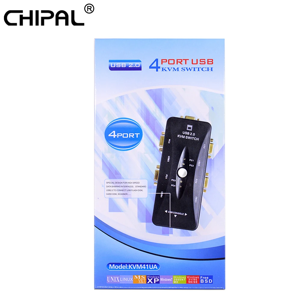 CHIPAL 4 порта USB 2,0 VGA KVM переключатель ручной переключатель 1920*1440 для клавиатуры мышь принтер монитор 4 компьютера использование 1 Displayer