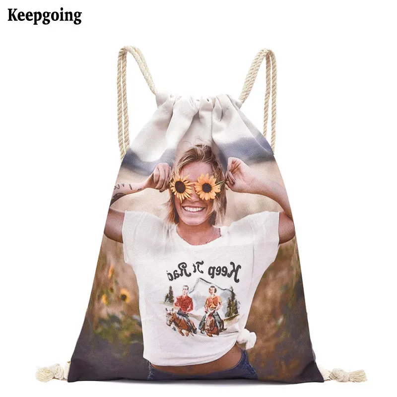 

Printed Women Men Drawstring Bags Retro Backpack Canvas Dots Backpacks For Teenagers School Shoulder Bag Travel Storage Pouch