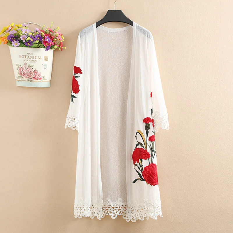 OHRYIYIE Plus Size 5XL Black Floral Printed Women Cardigan Sweater Poncho New Summer Long Loose Hollow Cardigans Pull Femme