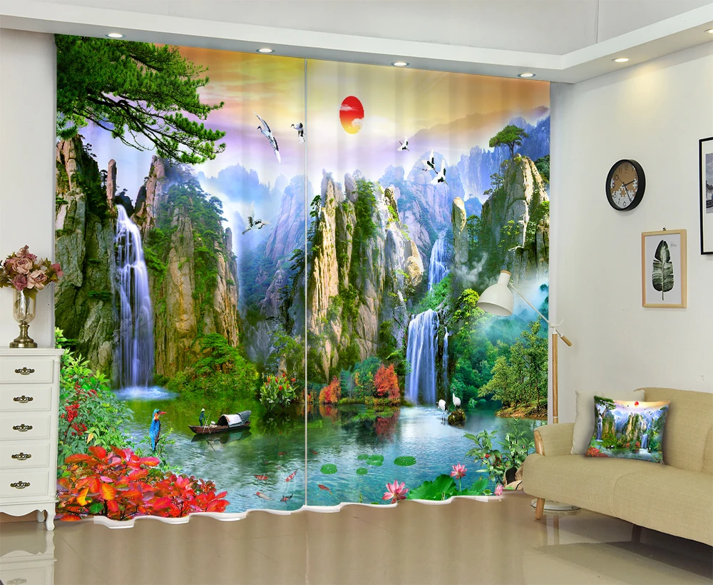 Chino pintura de paisaje de 3D Cortinas de la ventana para la sala de cama Cortinas opacas Oficina Hotel tapicería Cortinas Chino pintura de paisaje de 3D Cortinas de la ventana para la sala de cama Cortinas opacas Oficina Hotel tapicería Cortinas