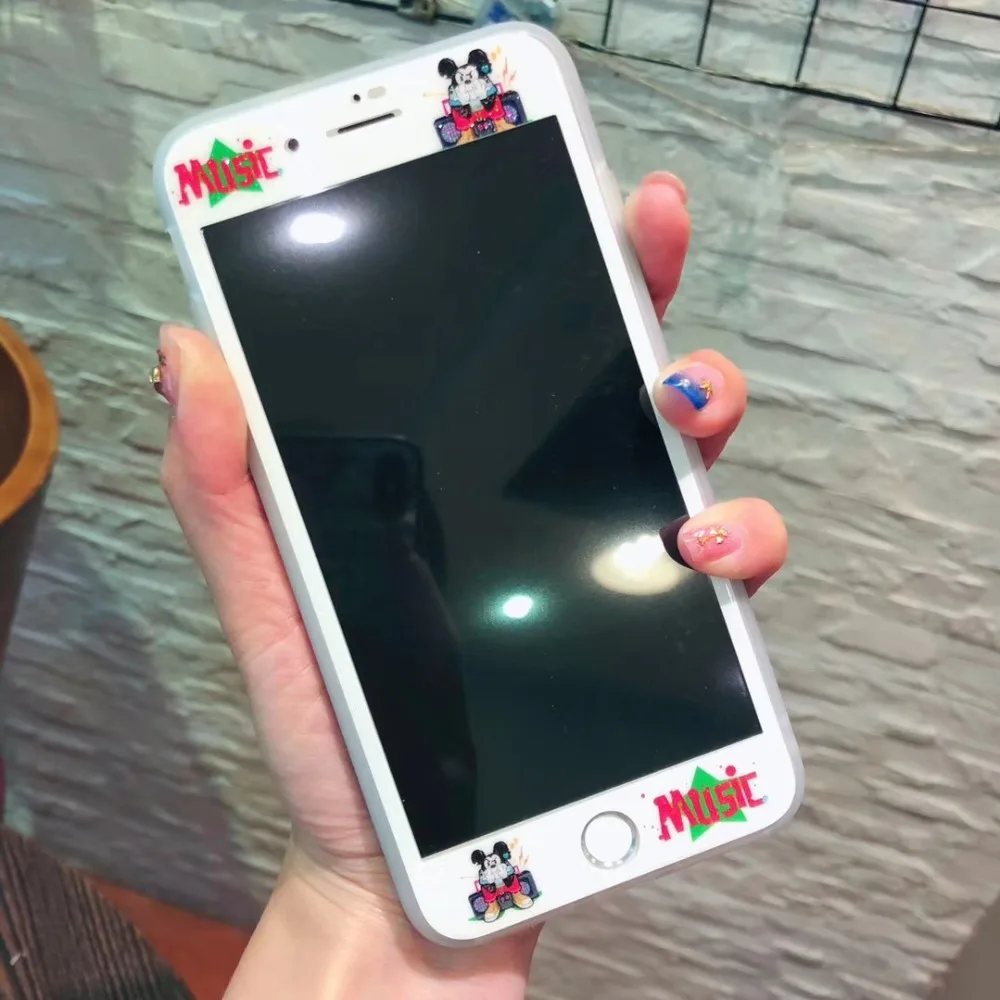 

Disny Mickey Boy Carbon Fiber 9H tempered glass Film Front Screen Anti-knock Protector For iPhoneXS 8P 6S 7PLUS body Protection